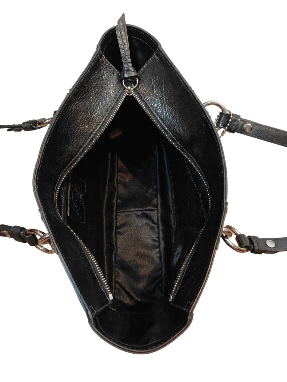 Coach Black Leather Shoulder Tote with Cream and Gray Circle Inlay - Picture 8 of 16